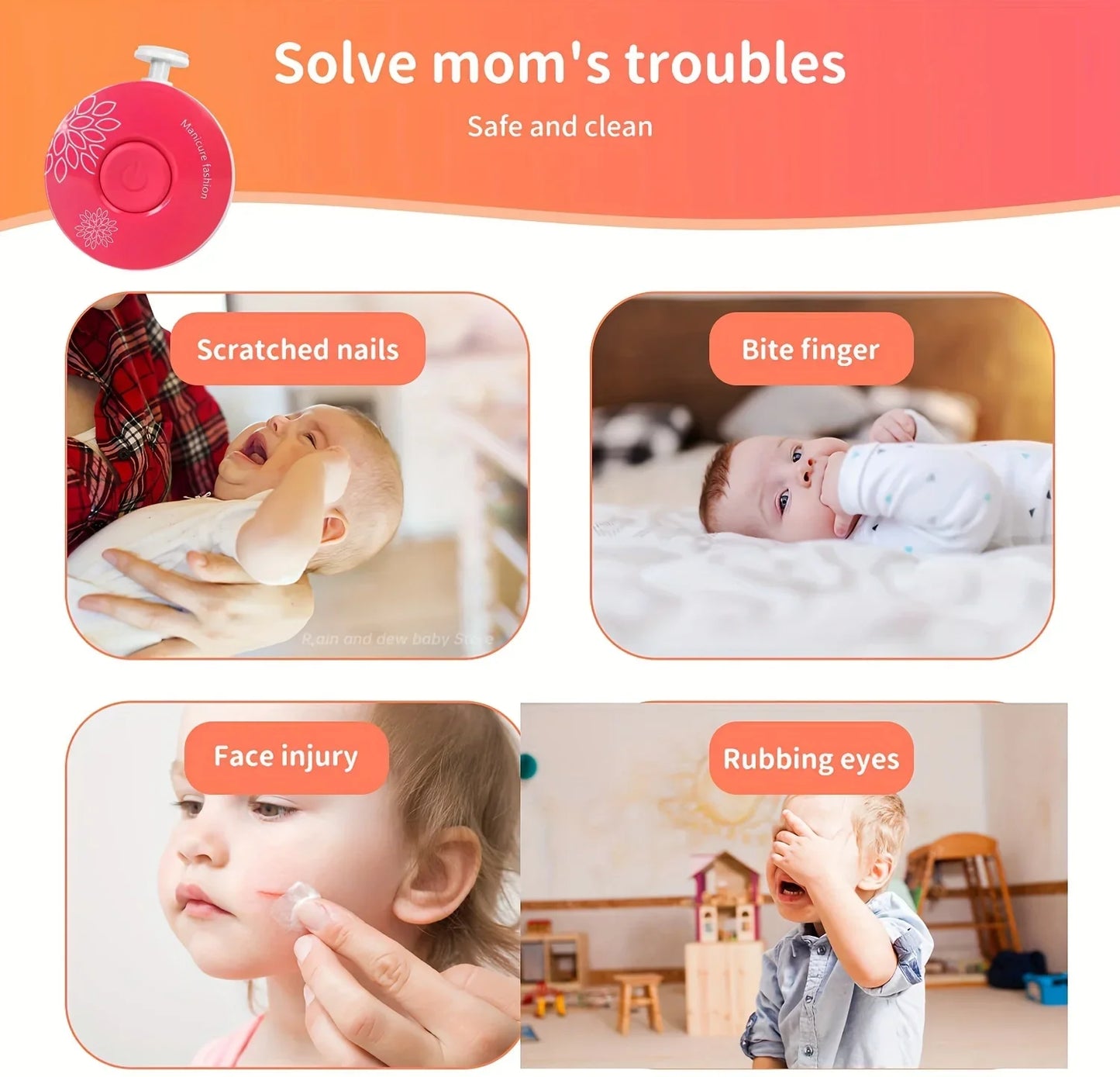 Baby Electric Nail Trimmer 6 Replaceable Heads Gentle Newborn Care Safe Quiet Nail File for Infant Toddler Soft Grinding