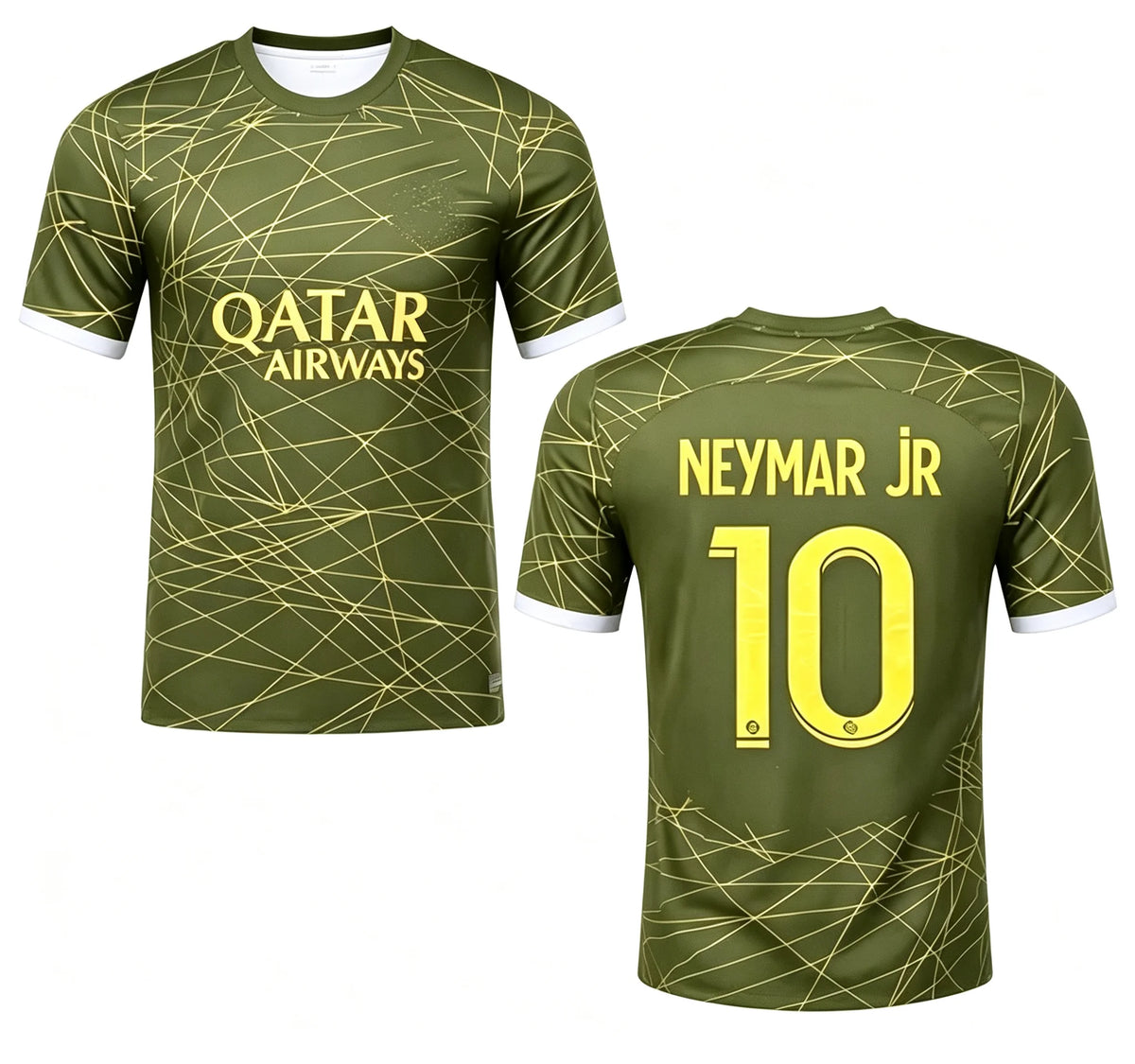 Paris Saint Germain Men's Black Gold Football Jersey, Neymar Size 10, Quick Drying Short Sleeved, Football T-Shirt