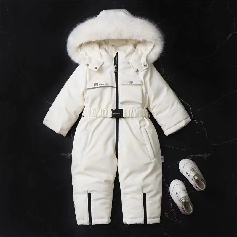 Baby Winter Jumpsuit Thicken Boys Ski Suit Coat 1-5Yrs Warm Children Jacket Waterproof Hooded Baby Girls Snowsuit  -30 Degree