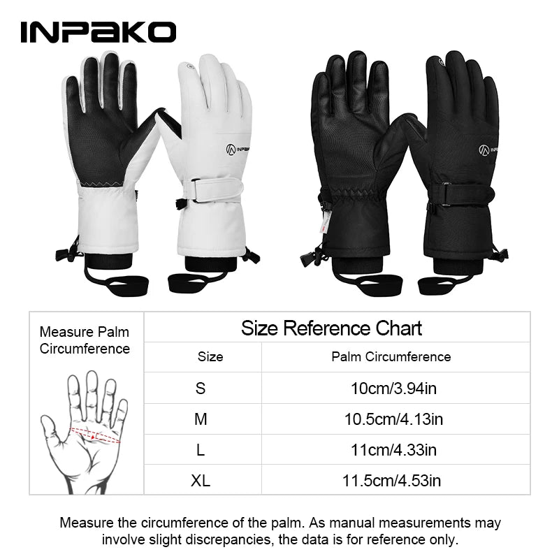 INPAKO thickened men's and women's professional ski gloves windproof winter warm snow gloves snowmobile five-finger gloves