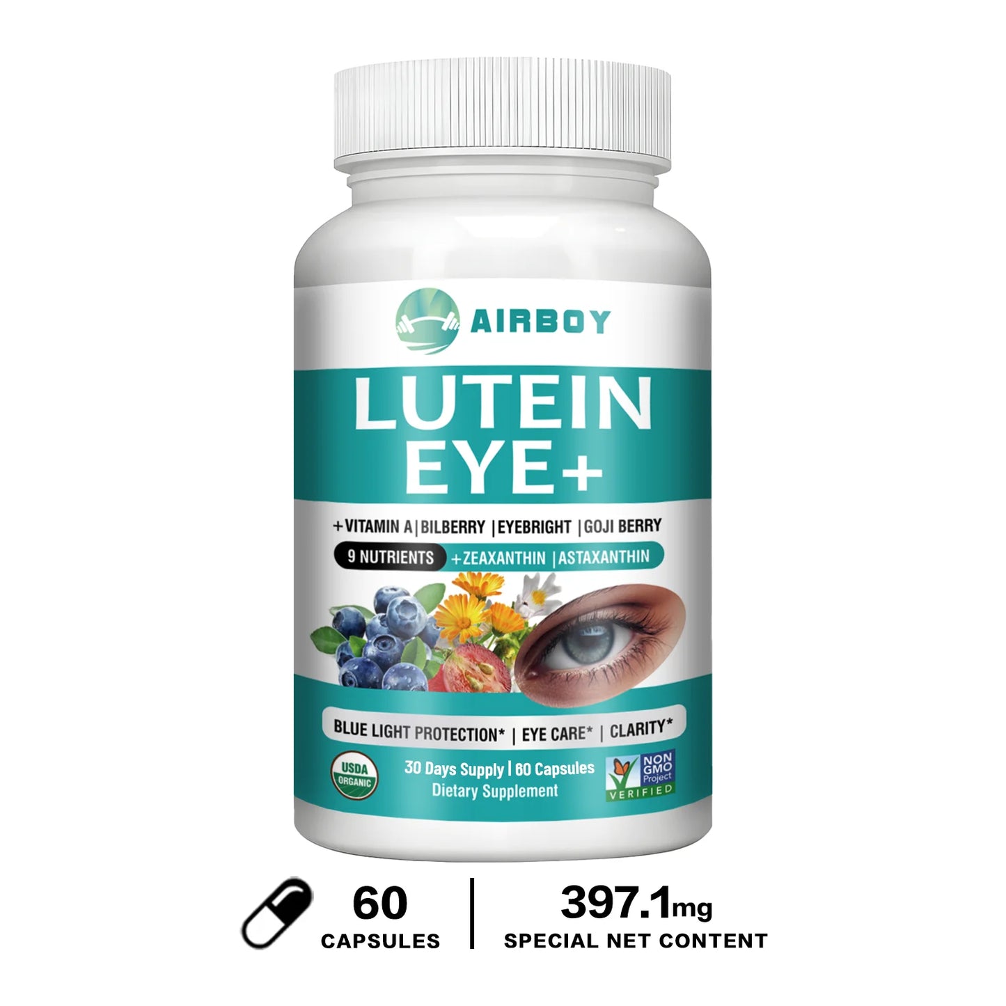 Lutein Eyes - Bilberry Extract and Zeaxanthin - Support Eye Strain and Vision Health, Macular Health