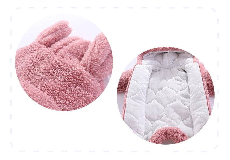 Baby Boy Clothes Cute Plush Bear Baby Rompers Autumn Winter Keep Warm Hooded Infant Girls Overall Jumpsuit Newborn Romper 0-18M