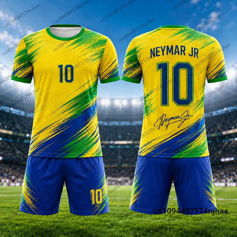 2 Piece Outfits Children Tracksuit Neymar #10 Print T-shirt+Shorts Set Sports Football Jersey Suit Casual Kids/Adult Clothes
