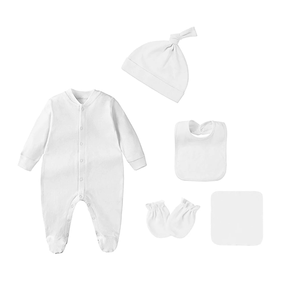 100% Cotton Newborn Baby Sets Hospital Baby Girl Clothes Set Pink Long Sleeve Footed Romper+Hat+Drool Bib+Glove Outfits Gift Box