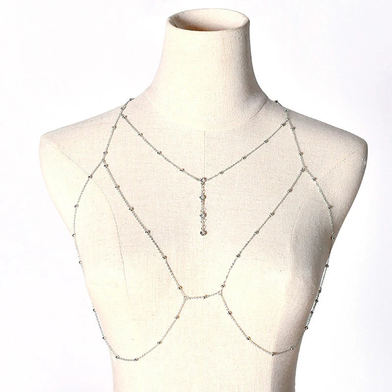 Body Jewelry Sexy Chest Chain Bikini Belly Chains for Women Cross Waist Chains Female Body Suit Girl Fashion Beach Simple Luxury