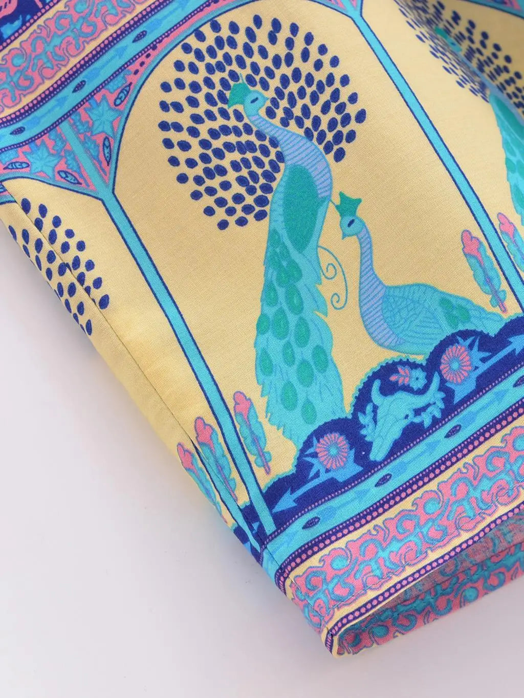 BOHO Women Blue With Pink Flower Print Kimono Shirt Holiday Tide Bow Sashes Mid Long Cardigan Summer Blouse Beach Cape