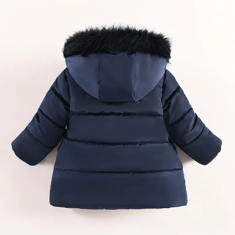1-5 Years Flowers Autumn Winter Girls Jacket Fur Collar Keep Warm Little Princess Coat Hooded Zipper Baby Outerwear Kids Clothes