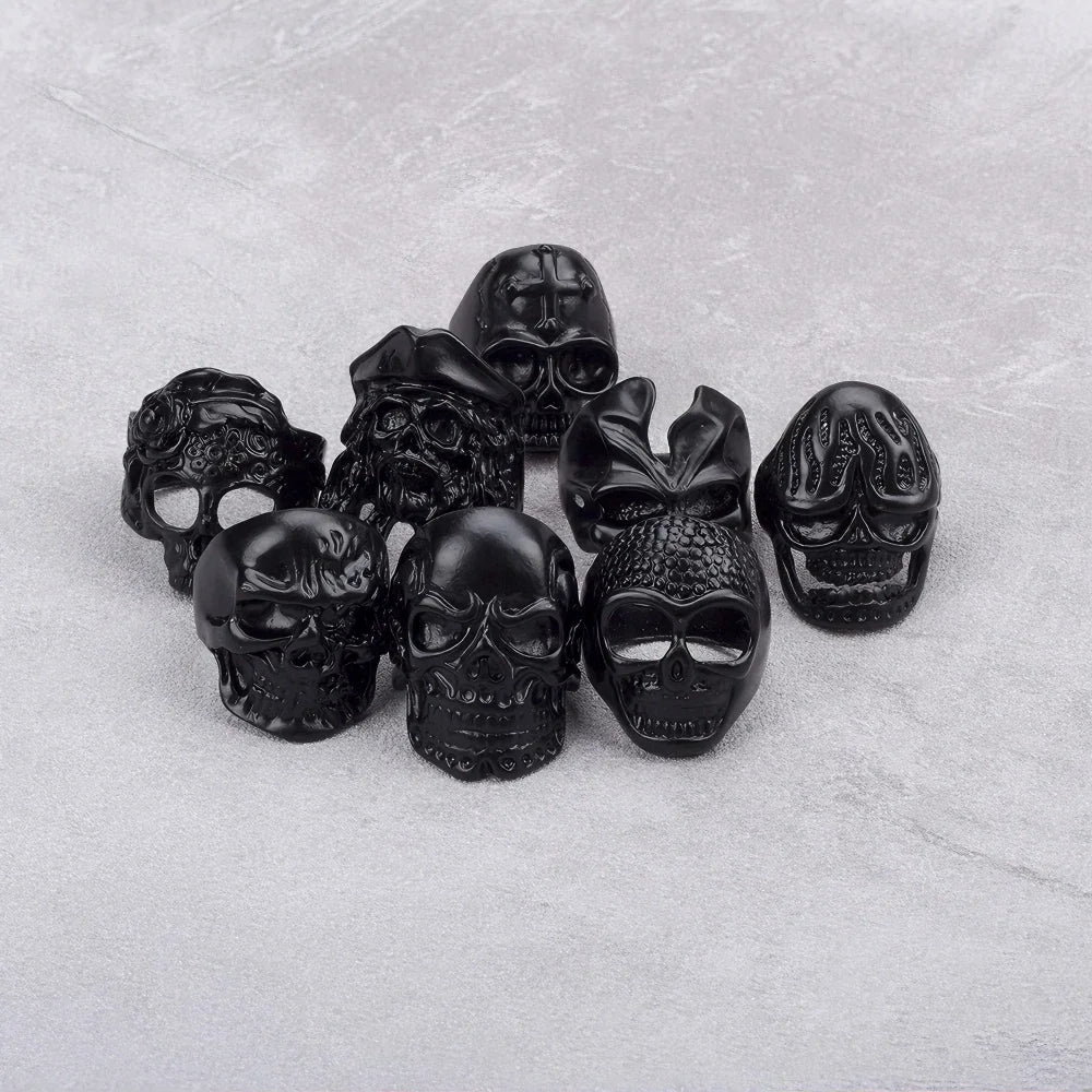 10/15/20Pcs/Lot Retro Gothic Punk Skull Rings Men Women Charm Rock Cool Fashion Jewelry Accessory Daily Party Gift Random Style