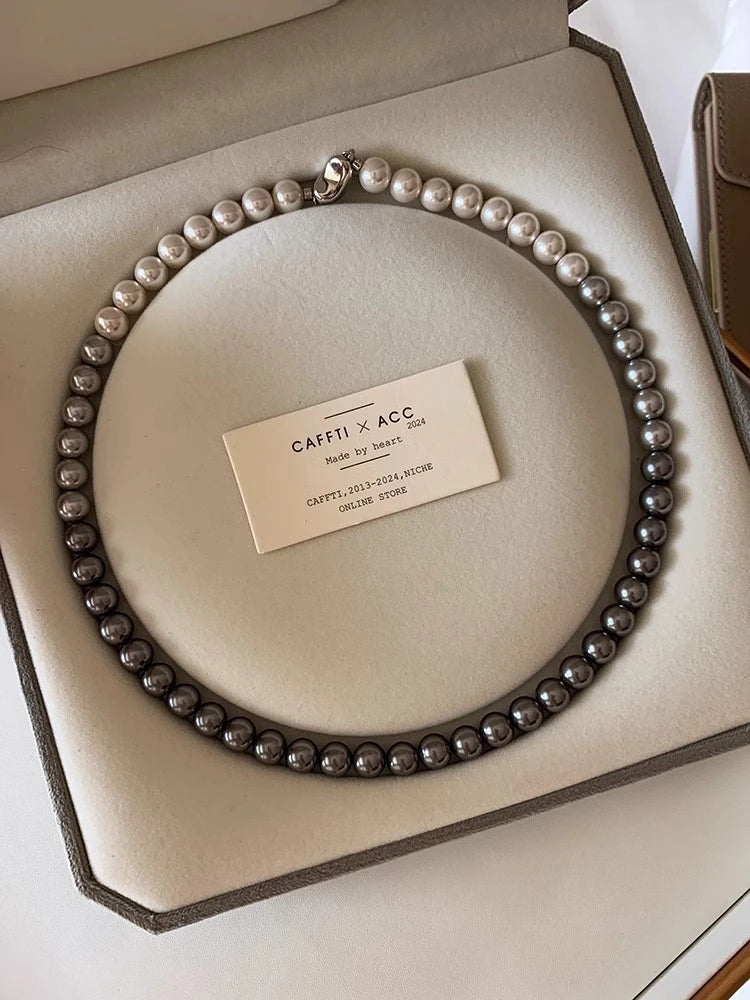French Socialite White Gradient Gray Pearl Bead Necklace 2024 Fashion Jewelry Sets For Women's Sexy Collarbone Chain Accessories
