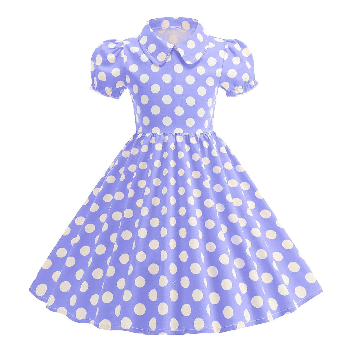 Girls Vintage Polka Dot Summer Dresses Elegant 50s Turn Down Collar Short Sleeve Princess Cocktail Dress Children'S Clothing