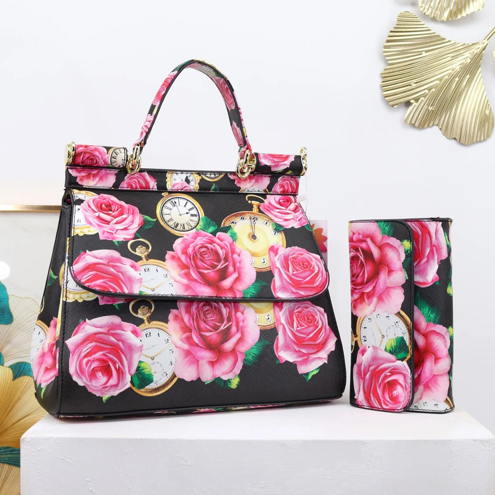Luxury Women Bags Leather Vintage Painting Art Purse Handbags Girl Shoulder Bag Fashion Cross Body Messenger Bag Female Totes