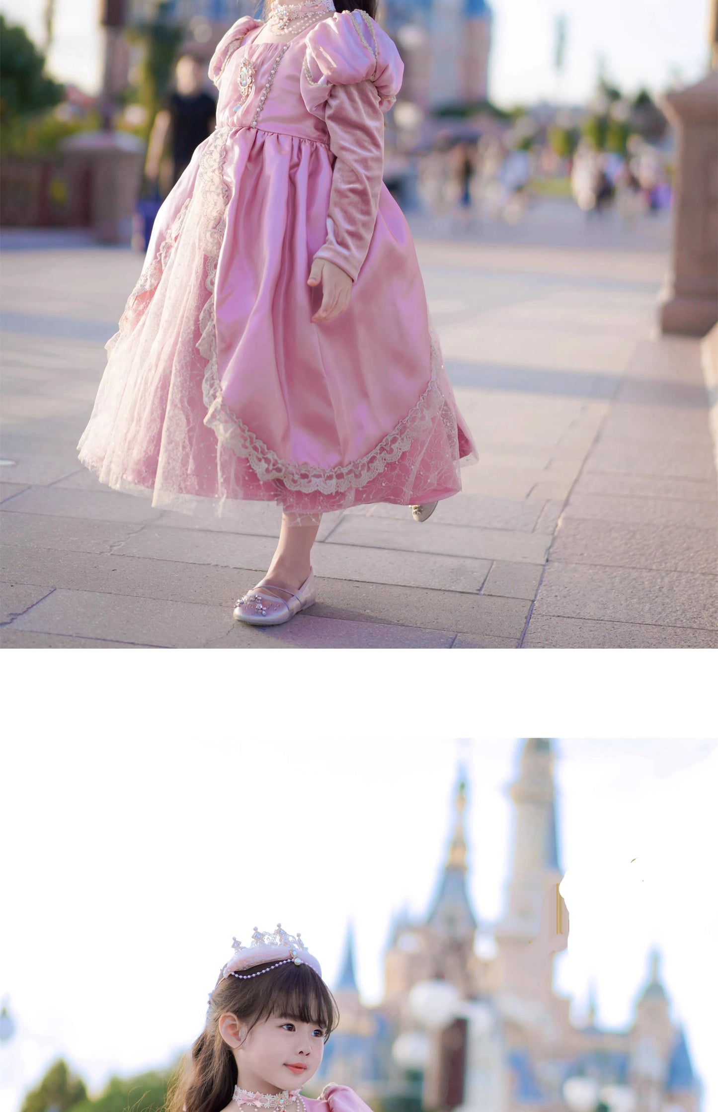 Kids Pink Aurora Princess Lolita Dress Halloween Costume Girl Sleeping Beauty Princess Cosplay Birthday Party Dresses for 2-12Y