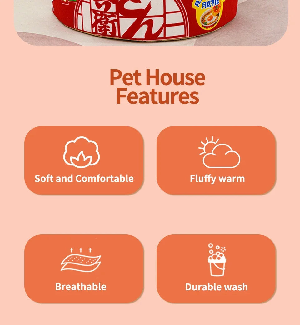 Red Pet Dog Cat House Kennel Super Large Instant Noodle Warm Dog Cat Nest Beds Cushion Udon Cup Noodle Pet Bed Cozy Nest