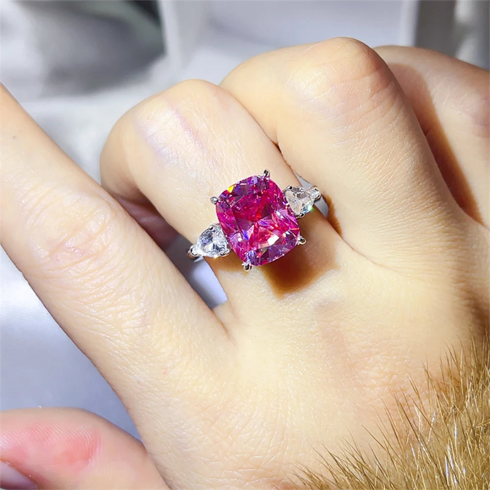 Serenity 5ct Pink Cushion Cut Moissanite Rings for Women Men 100% S925 Sterling Silver Band Jewelry Pillow-shaped Eternity Rings