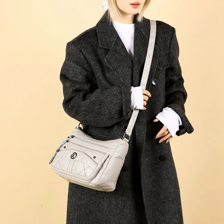 Retro Soft Leather Multi Pocket Single Shoulder Crossbody Bag High Quality Women's Bag Luxury Designer Purses and Handbags 2025