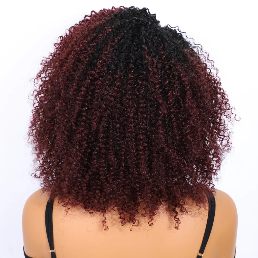 Lekker Highlight Brown Kinky Curly Bob 100% Human Hair Wigs For Women Brazilian Remy Hair Full Machine Made Clearance Curly Wigs