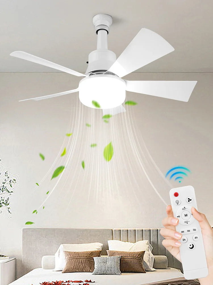 2-in-1 Socket Ceiling Fans Lights with Remote Control Timing 3 Speed Adjustable for Bedroom Kitchen Office Home for Living Room