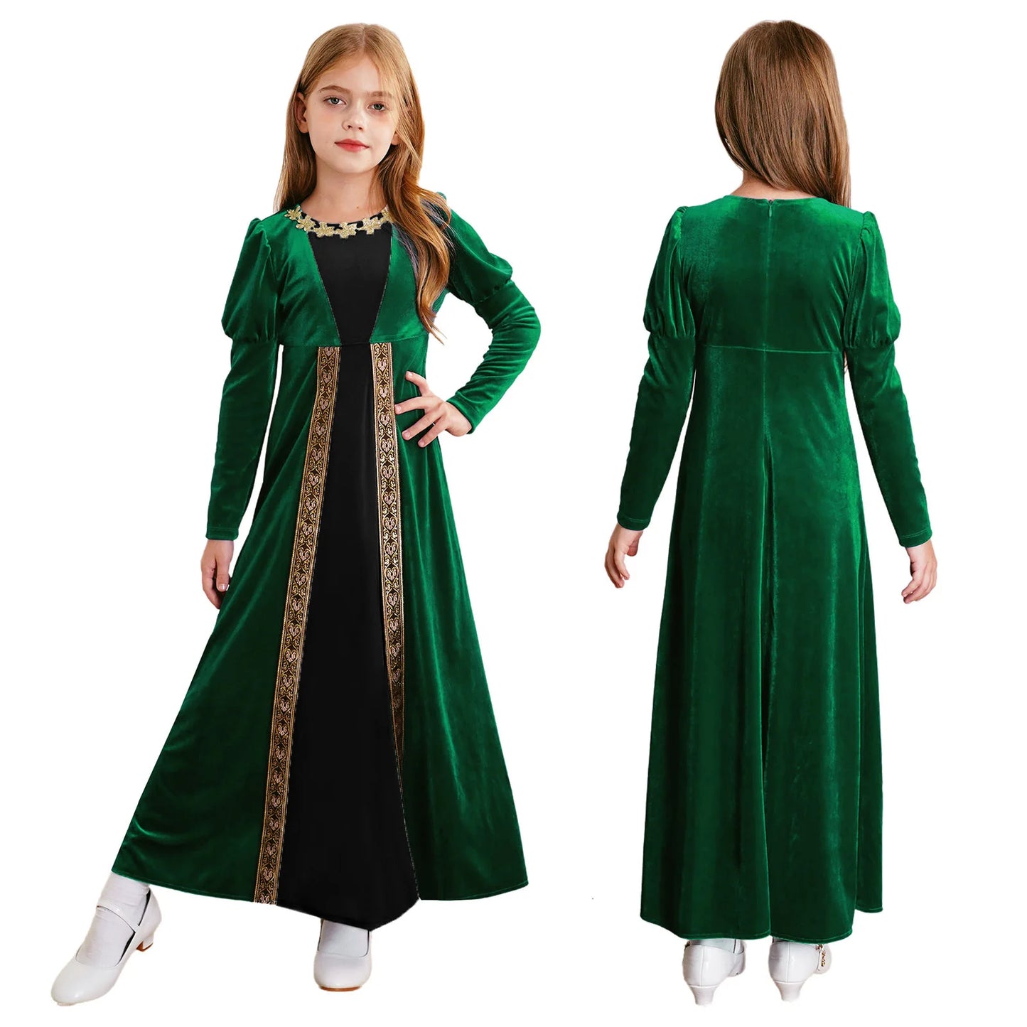 Children Girls Halloween Medieval Renaissance Vampire Cosplay Costume Ancient Roman Princess Dress Long Sleeve Retro Velvet Gown