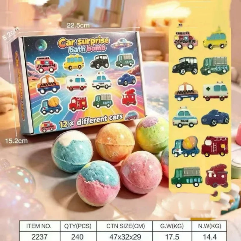 12pcs 60g Safe Natural Kids Bath Fizzies Surprise Hidden Toy Bubble Fizzy Ball Fun Bathtime Play Gift Set for Child