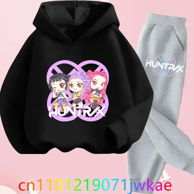Kid K-Pop Demon Hunters Hooded Suit Toddler Girl Clothes KPop Demon Hunters Hoodie Set Girls Fashion Casual Sweatshirt New Movie