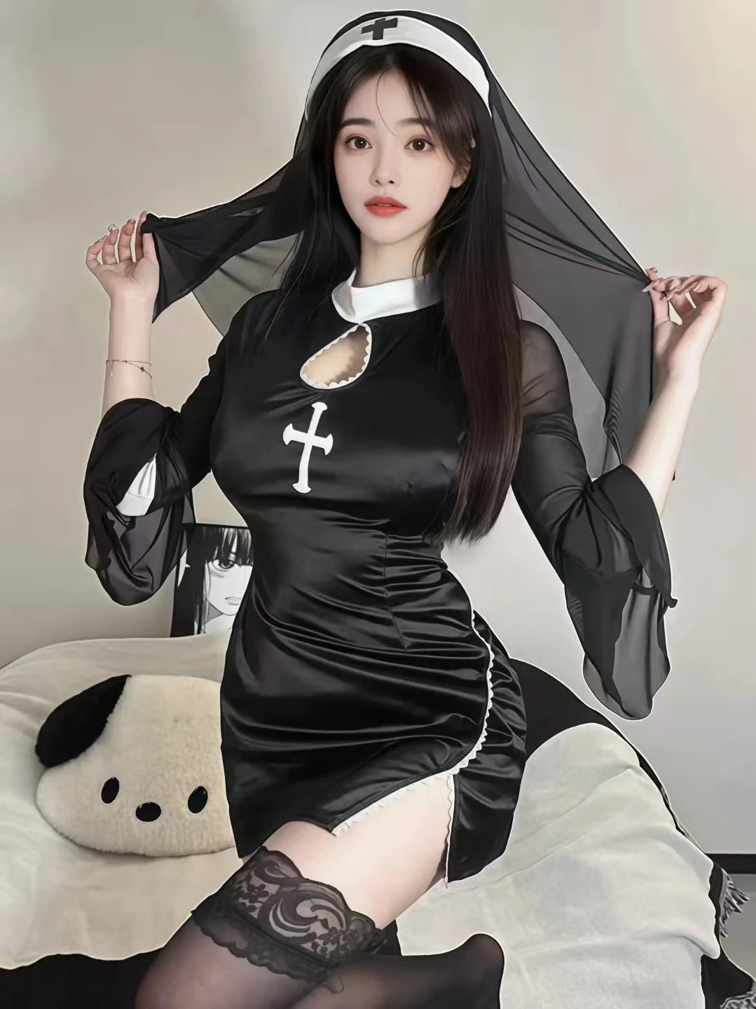 2026 Halloween Costumes For Women Nun Cosplay Dress Gothic Sexy Tempting Uniform Party Performance Clothing Horror Movie Prop