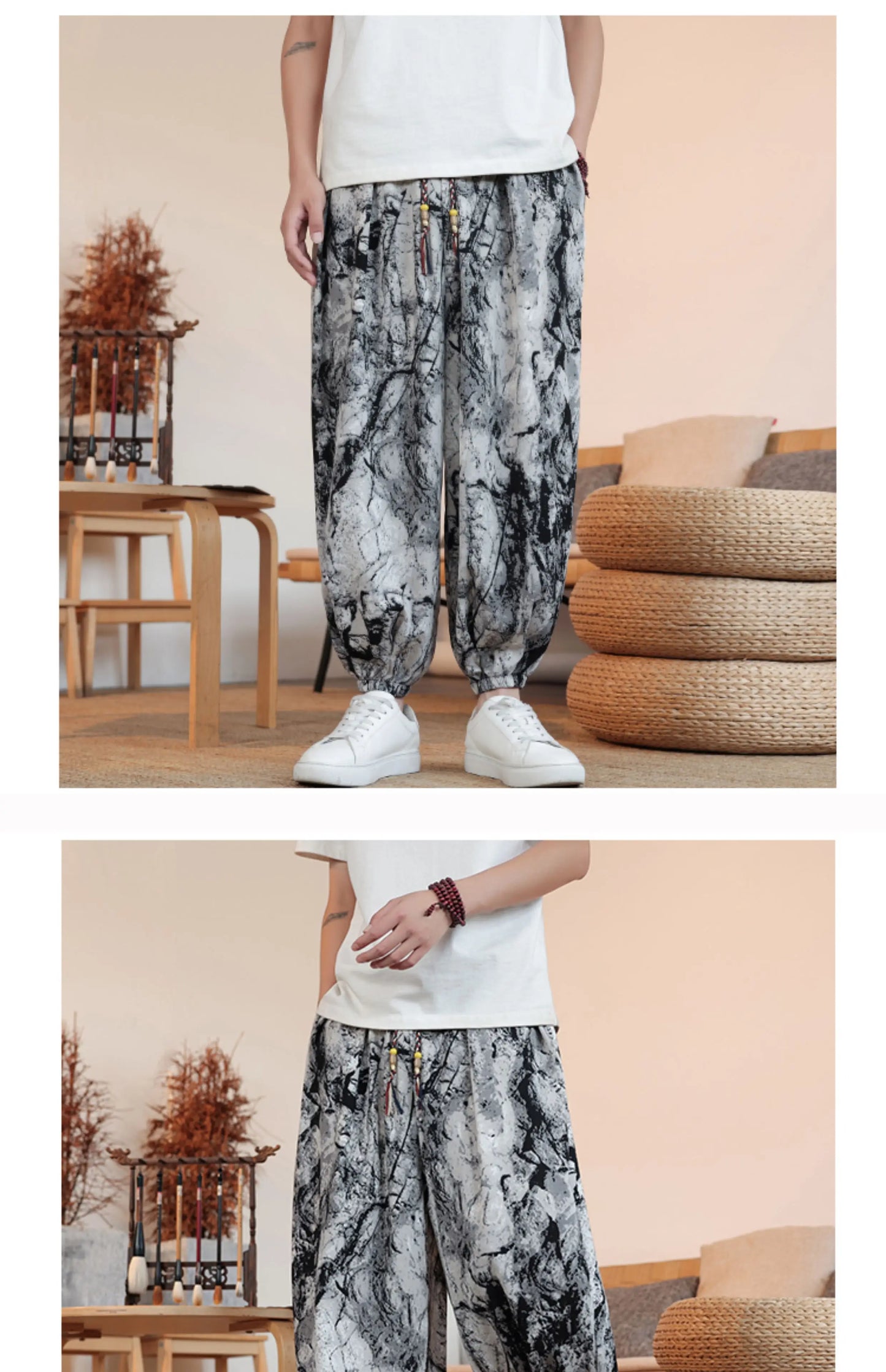 Summer Men Wide-leg Pants Male Retro Harem Pants Mens Hiphop Streetwear Harajuku Style Casual Pants Women Jogging Trousers