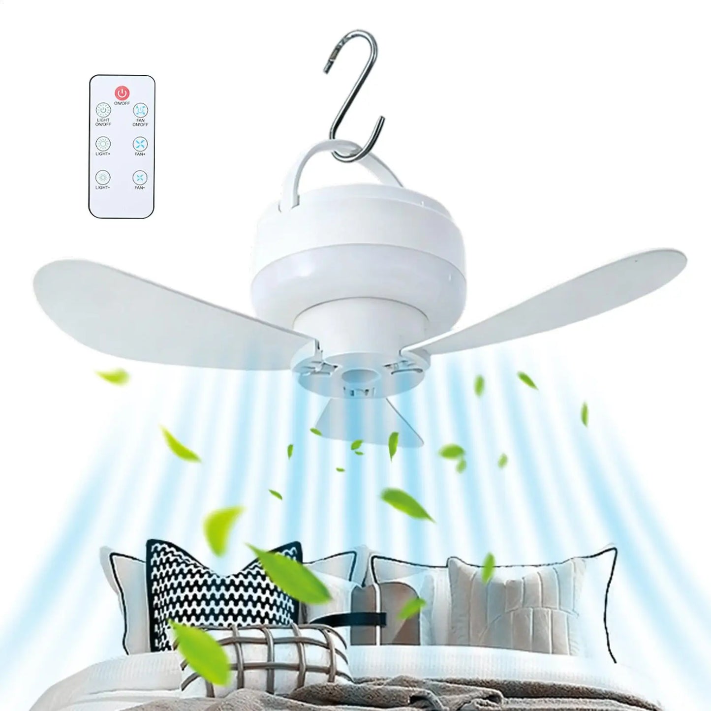 Ceiling Fan With LED Light and Remote Control USB Charging Household Outdoor Camping Tent Student Dormitory Bed Small Fan