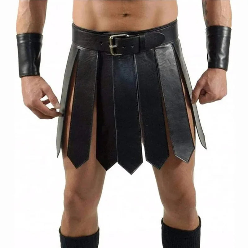 2026 Halloween Medieval Renaissance Roman PU Skirt Adult Men Warrior Gladiator Cosplay Costumes Knight Halloween Party Costume