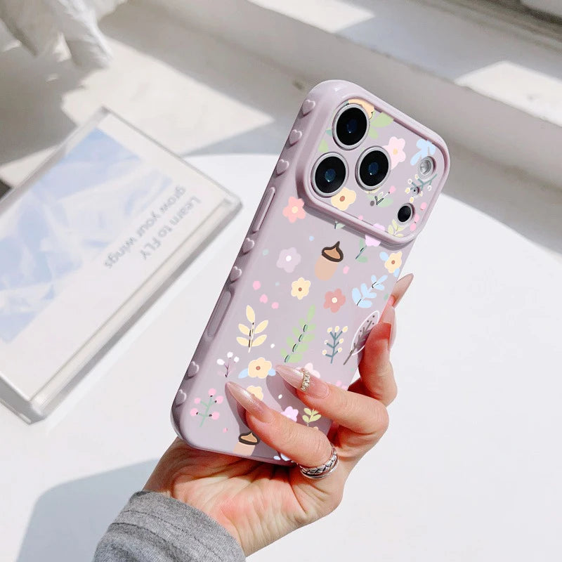 Spring Pastel Floral Shockproof Phone Case For iPhone 17 Pro 16 Plus 15 Pro 14 13 12 11 Pro Max Heart Side Cute Girly Back Cover