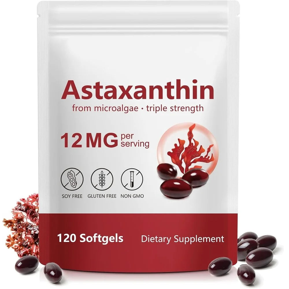 Astaxanthin Softgels 12 Mg From Microalgae Triple Strength, Antioxidant Support for Skin Aging, Eye Health, 120 Softgels