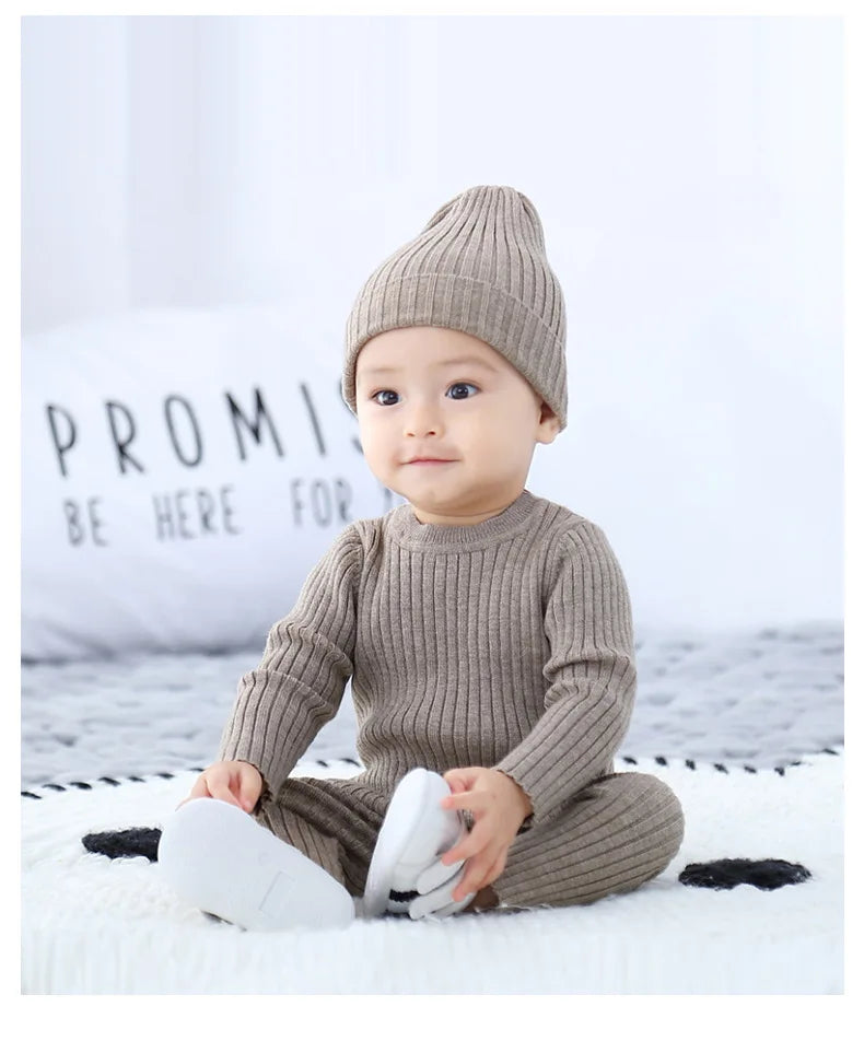 0-3T Newborn Kid Baby Boy Girl Winter Clothes set Sweater Pant suit Warm Thick Knit Top Stretch Knitwear Casual 2pcs Sweater Set