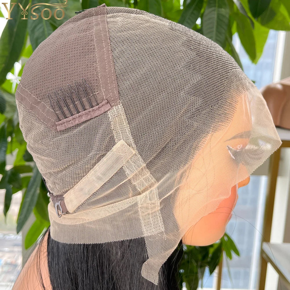 YYsoo 1# Long Silky Straight Dark Black Synthetic Full Lace Wigs for Women Heat Resistant Japan Futura Hair All Hand Tied Wig