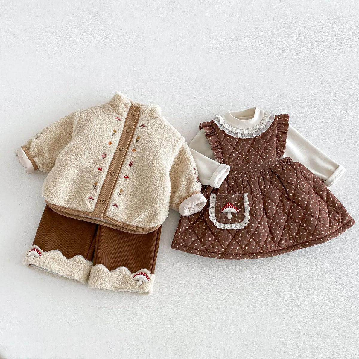2026 New Winter Girls Embroidered Mushroom Fleece Jacket | Thick Warm Coat | Cute Outwear
