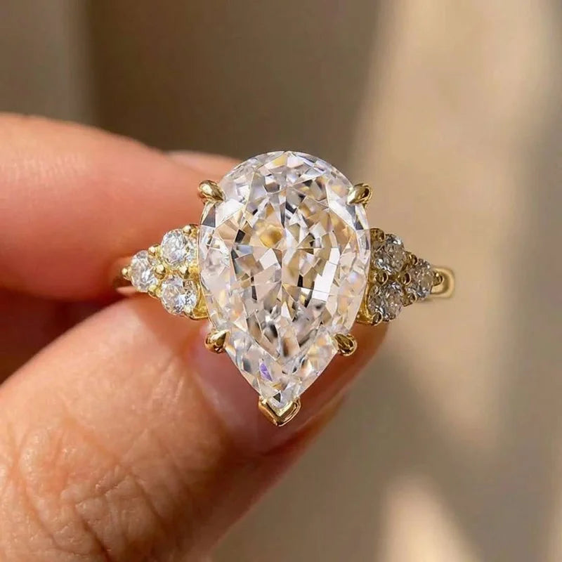 925 Sterling Silver Luxury Pear Shape Zirconia Wedding Band Female Fashion Gold Color Proposal Ring for Women Simple Jewelry