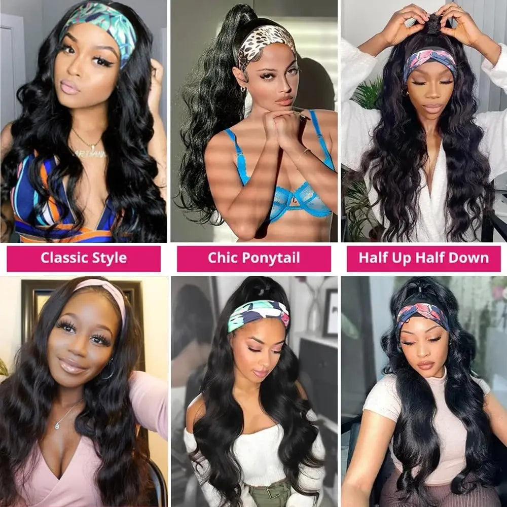 32 Inch Body Wave Headband Wig for Women Human Hair Glueless Wear and Go Glueless Brazilian Virgin Human Hair 250 Density