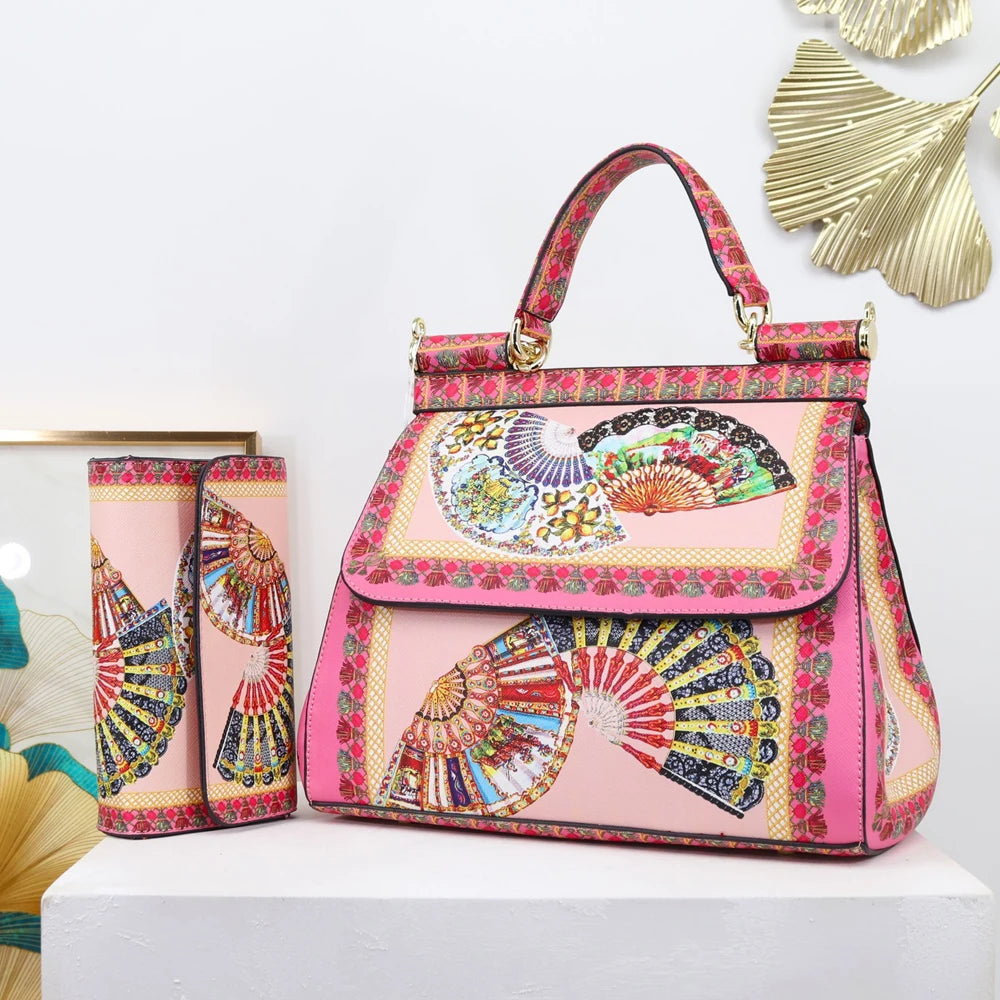 Luxury Women Bags Leather Vintage Painting Art Purse Handbags Girl Shoulder Bag Fashion Cross Body Messenger Bag Female Totes