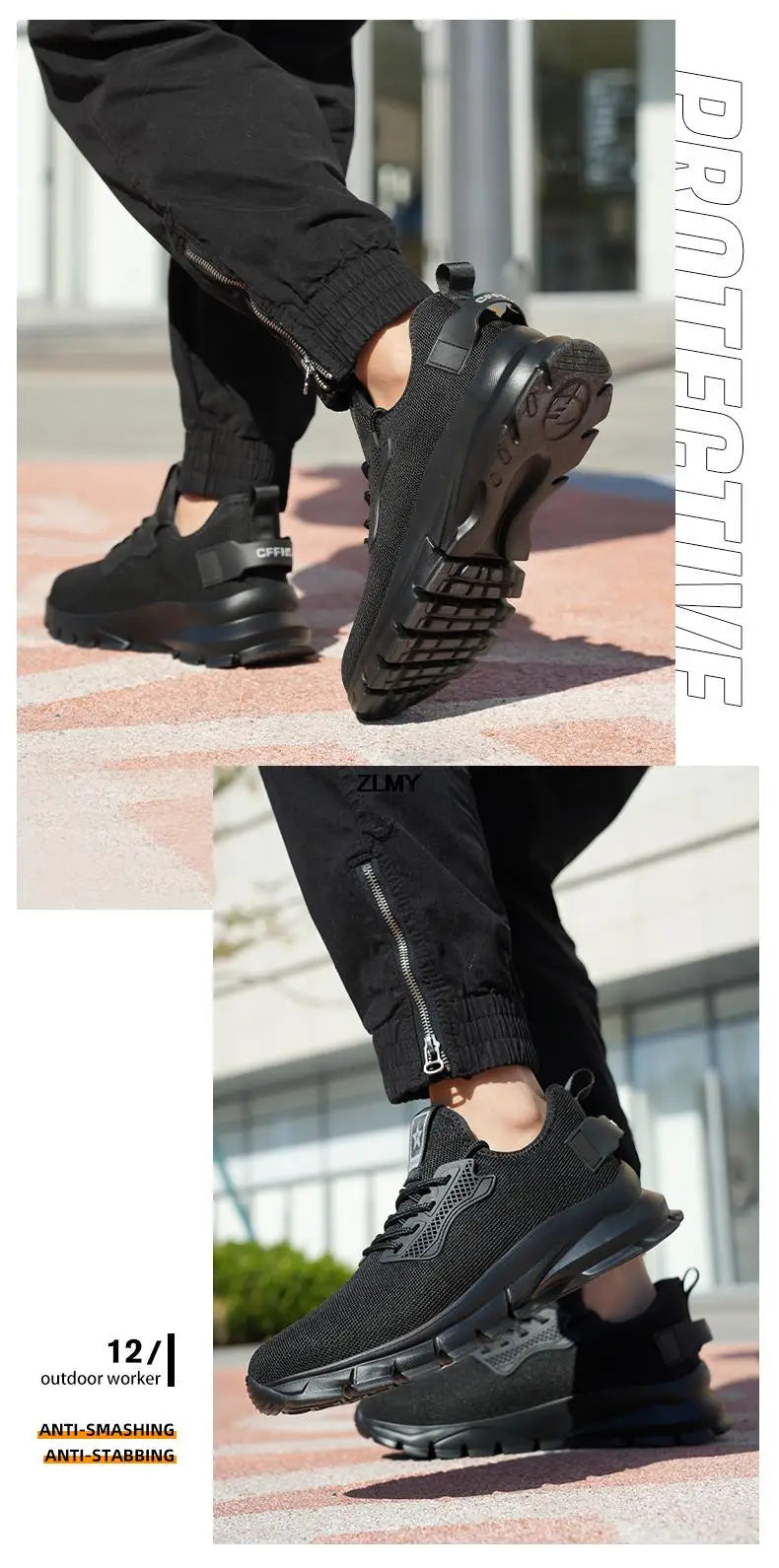 Black Safety Shoes Men Steel Toe Sneakers Lightweight Puncture Proof Work Safety Boots Man Breathable Working Shoes Anti-smash