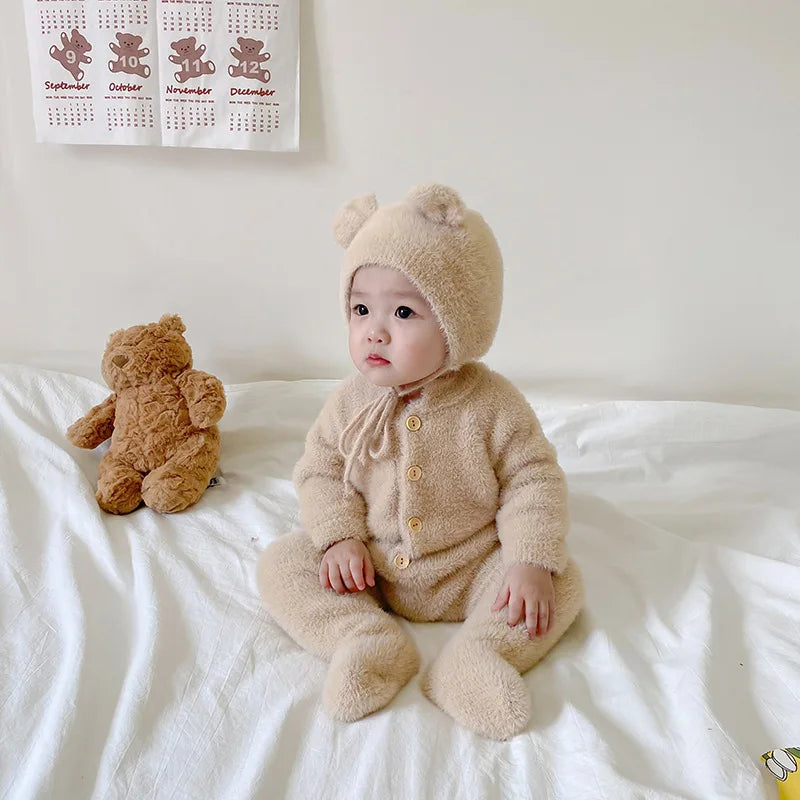 0-3T Newborn Kid Baby Boys Girls Winter Clothes Warm Baby Romper with Hat Cute Sweet Jumpsuit Cute Sweet Lovely Baby Outfit