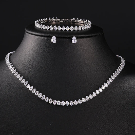ZAKOL Gorgeous Buling AAA Clear Round Cubic Zirconia Wedding Bridal Necklace Earrings Party Jewelry Set for Women