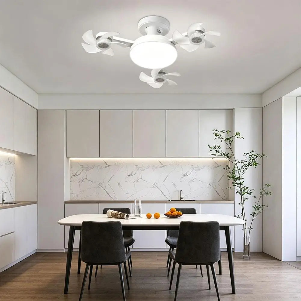 2026 New Drone Style Ceiling Fan Light E27 Base Remote Controlled Dimmable 3 Color LED Design Retractable Blades for Living Room