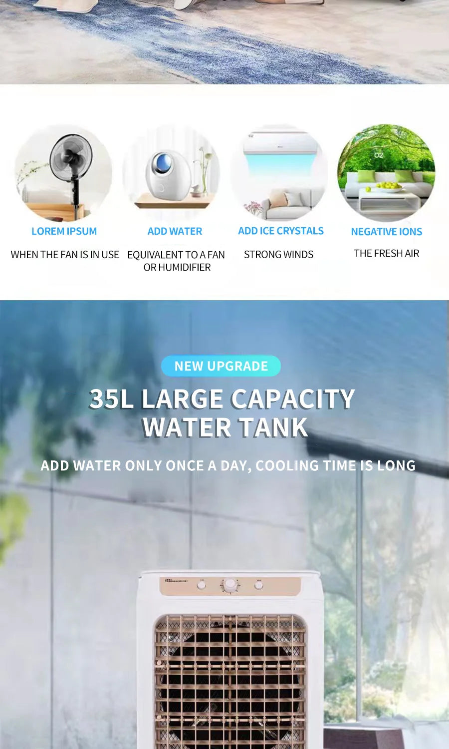 Mobile Portable Air Conditioner Fan with Remote Control for Outdoor & Garage Use 3-Speed Industrial Commercial Refrigeration