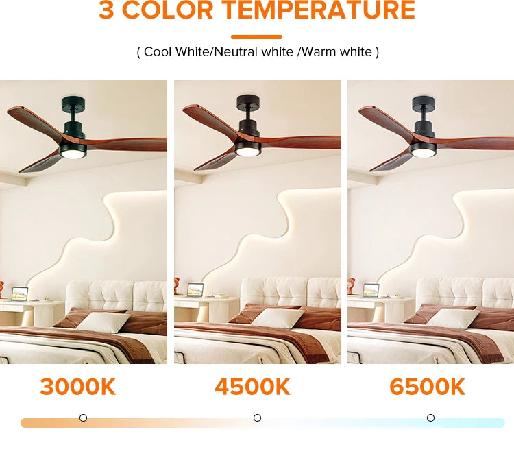 42/52-Inch LED Ceiling Fan Light Simple Wooden Blade Design for Home and Commercial Decor Remote Control for Living Room