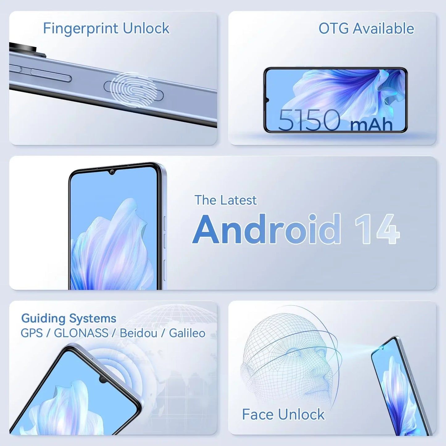 OUKITEL C50 5G Smartphone Without Contract - 24GB+128GB/1TB expandable Mobile Phone Without Contract 6.8 inches 5150mAh Android