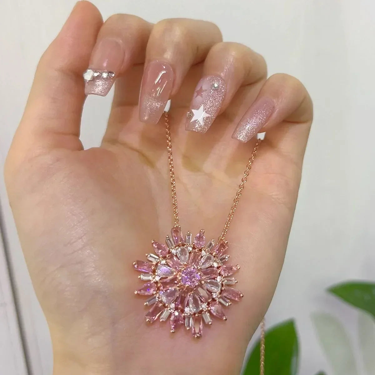 Snowflake Flowers Original New Sales Trend High Quality Jewelry Flower Sets Necklace Earring Ring Bracelet Pink Anniversary Gift