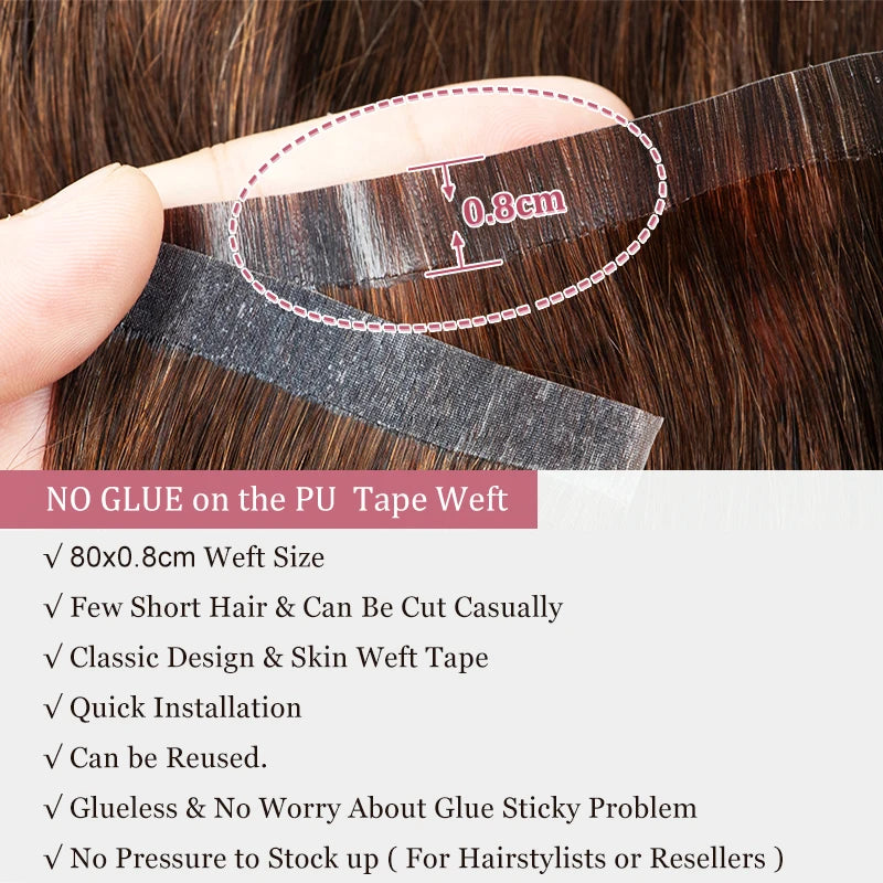 Seamless Natural Tape Weft  Long PU Skin Weft Tape in Human Extensions No Glue  Human Hair For Fine Hair 80cm Long Weft Bundles