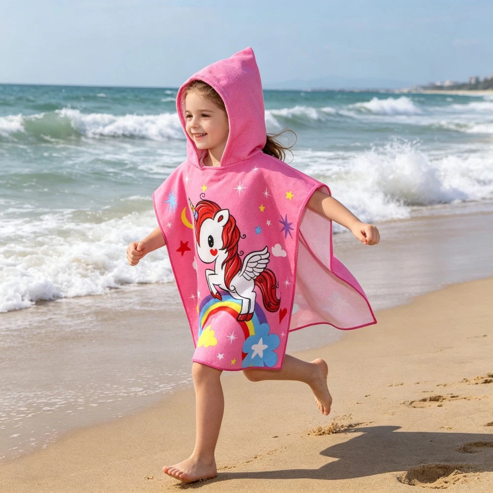 Children Bathing Stuff Kids Hooded Cape Towel Boy Cartoon Bathrobe Baby Swimming Towel Girls Unicorn Beach Towel Wrap Blanket