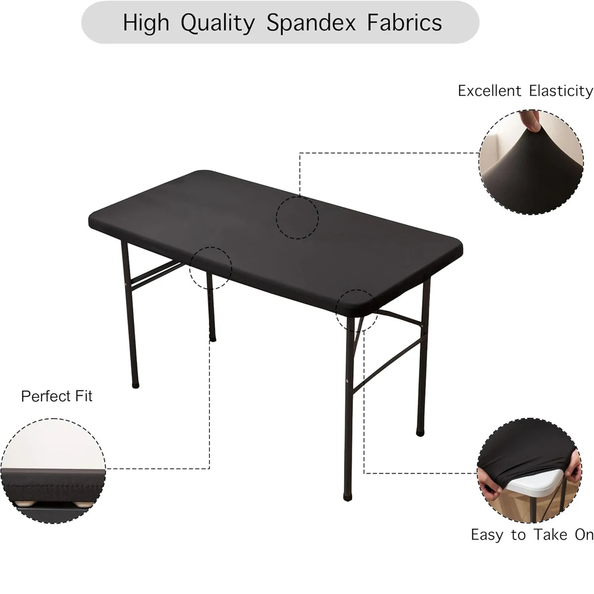 1 Pc 4/6/8ft Spandex Tablecloth Elastic Fitted Stretch Rectangular Tablecloth Washable and Wrinkle Resistant Patio Table Cover