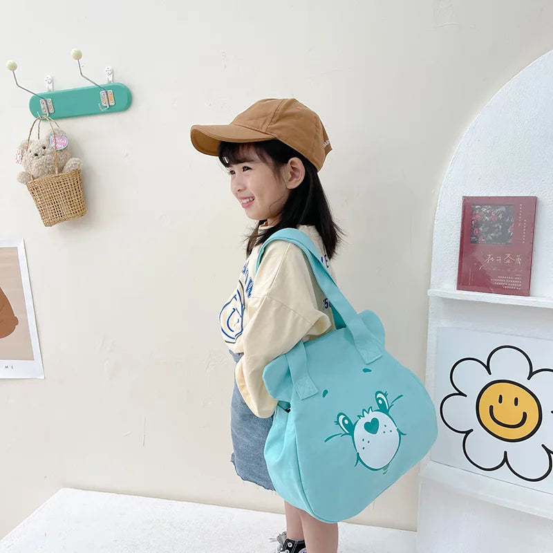Personalised Tote Bag for Women, Girls Student Custom Your Name Canvas Shoulder Bag, Cute Bear Crossbody Hand Bags, Casual Tote