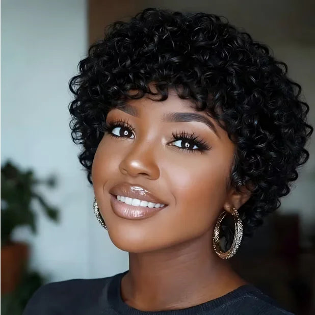 Short Black Kinky Curly Wig for Women Natural Pixie Cut Afro Tiny Coily Synthetic Hair Wigs Heat Resistant Daily Hairstyle