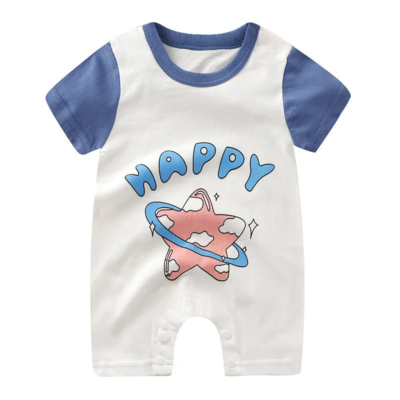 Breathable Cotton Baby Cartoon Jumpsuits, Short Sleeve Bodysuit for Newborn Infant Boys Girls Rompers of Crawling Clothes